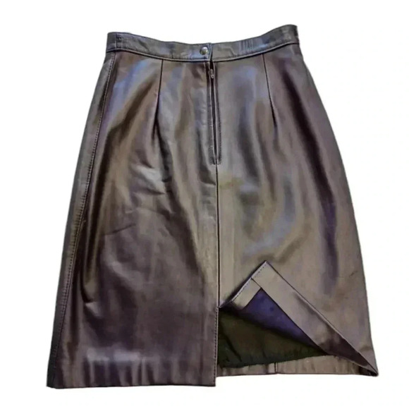the olde Hide House Vintage 100% Leather  Eggplant Mini Skirt Size 10 - Picture 6 of 10